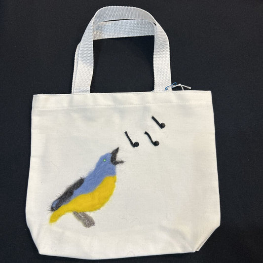 White Felt Singing Bird Medium Tote