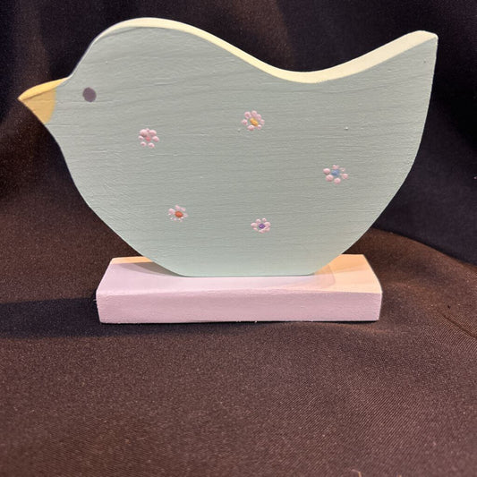Wood pastel green Bird with Flowers on base