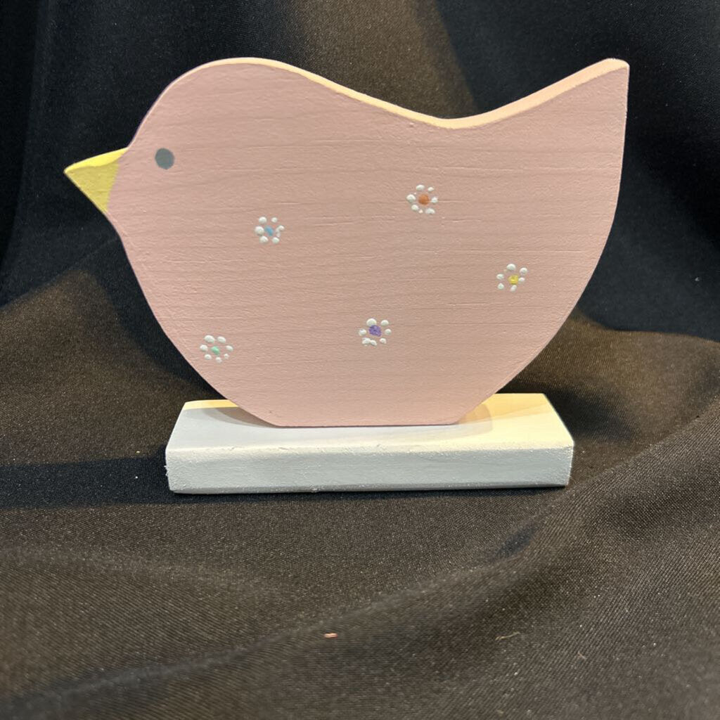 Wood pastel pink Bird with Flowers on base