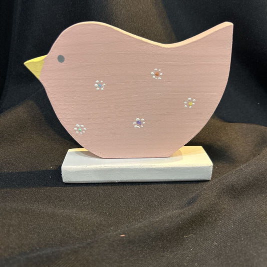 Wood pastel pink Bird with Flowers on base
