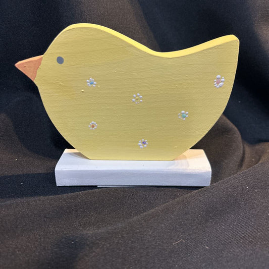 Wood pastel yellow Bird with Flowers on base