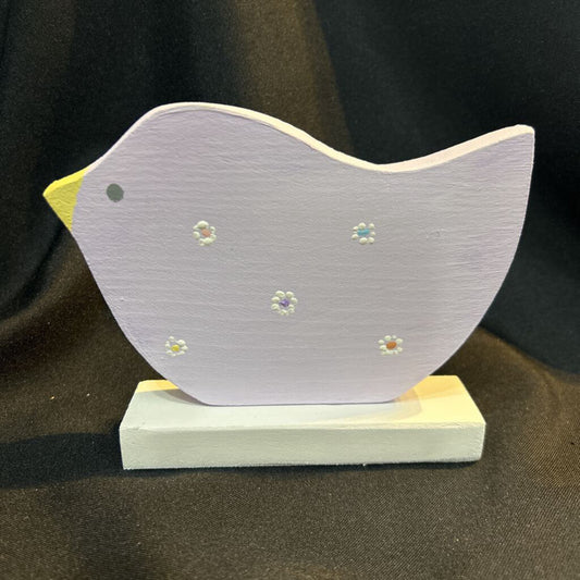 Wood pastel purple Bird with Flowers on base