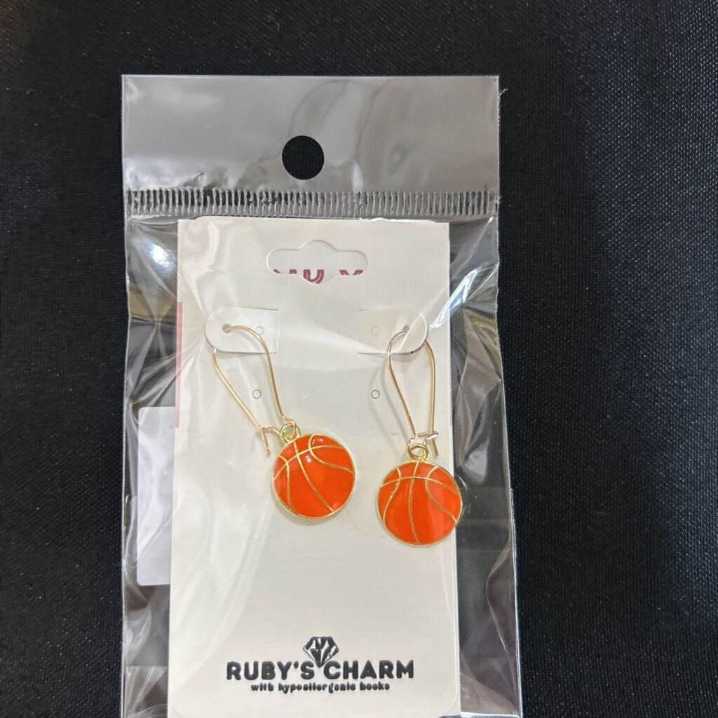 Dangle Earrings, Orange Basketball, hypoallergenic hooks