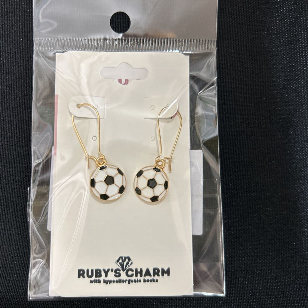 Dangle Earrings, Soccer Ball, hypoallergenic hooks
