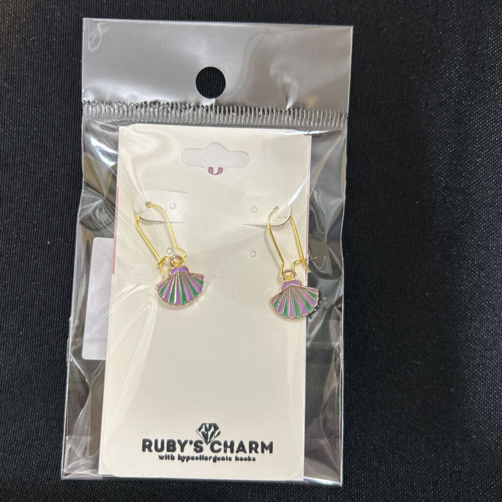 Dangle Earrings, Purple/ Turq Shell, hypoallergenic hooks