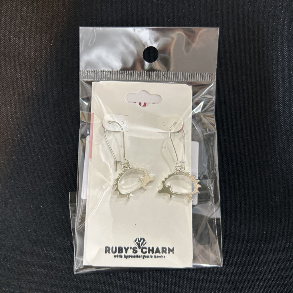 Dangle Earring,Silver Hedgehog, hypoallergenic hooks