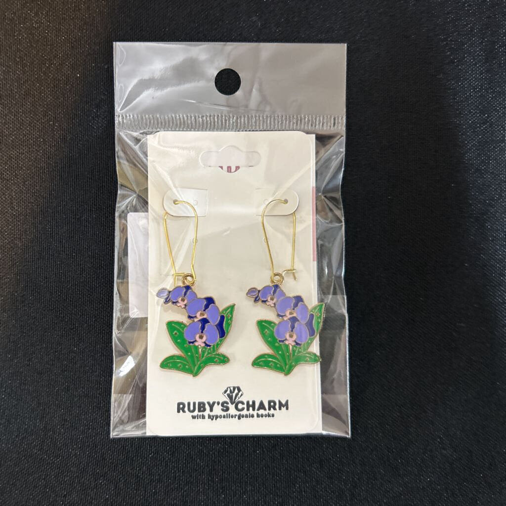 Dangle Earring, Purple Orchids, hypoallergenic hook