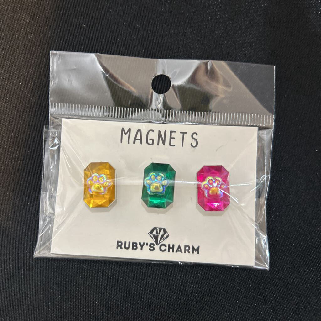 Magnet, Paw print gem, mult color, set of 3