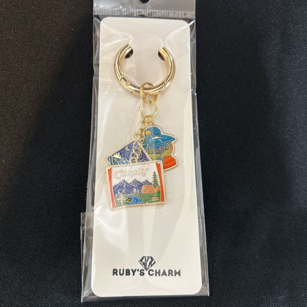 Charm Keychain Camping Mountains, 1"ring