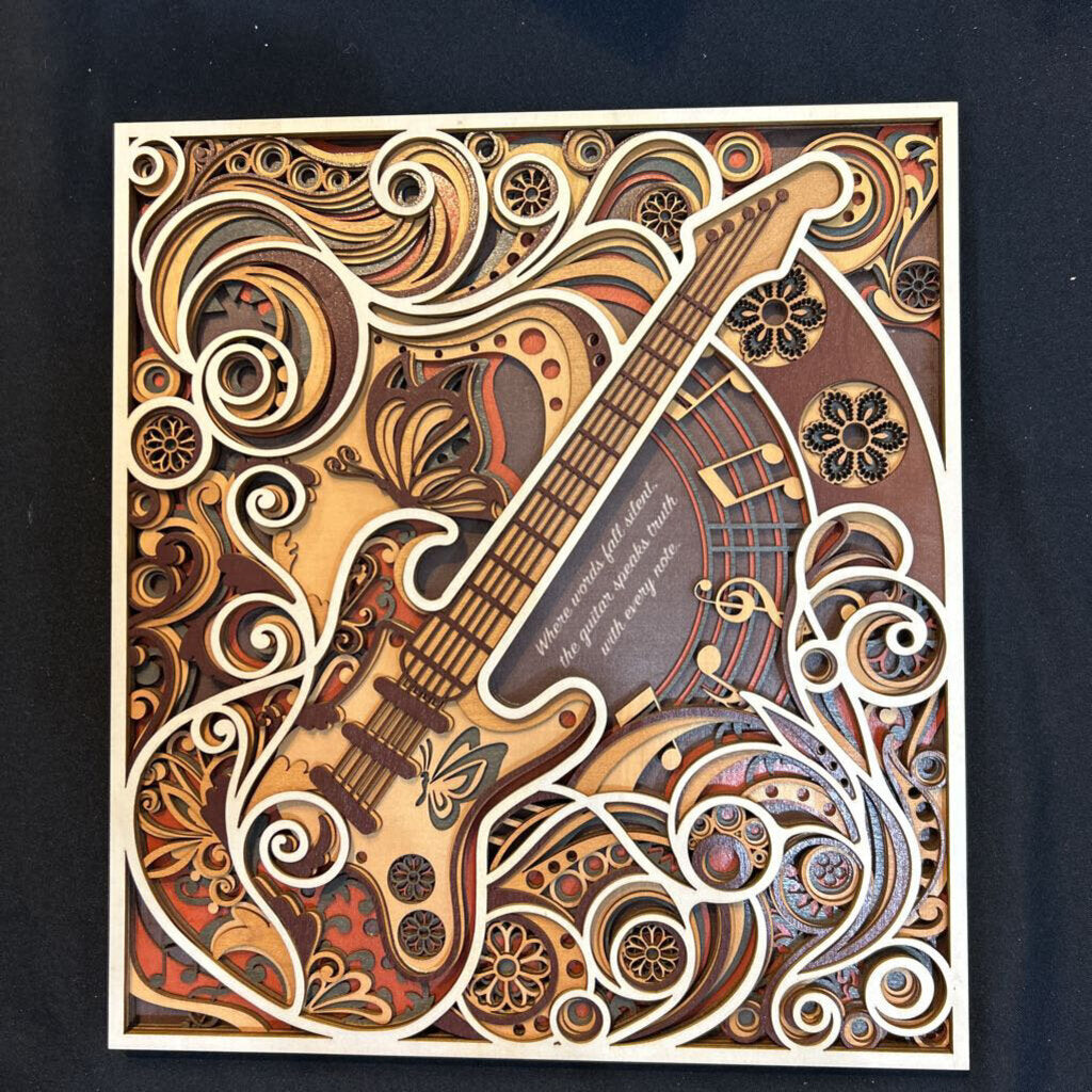 3D Layered Wooden Guitar Wall Decor