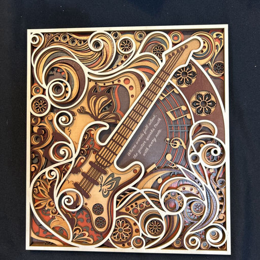 3D Layered Wooden Guitar Wall Decor