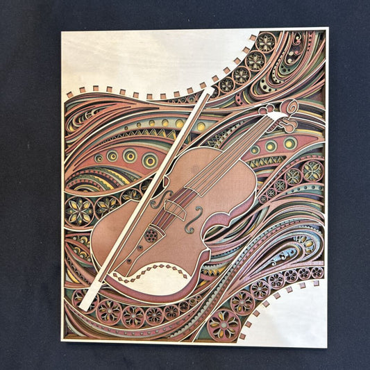 3D Layered Wooden Violin Wall Decor