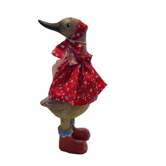 Duck with Head Back Red Dress & Boots