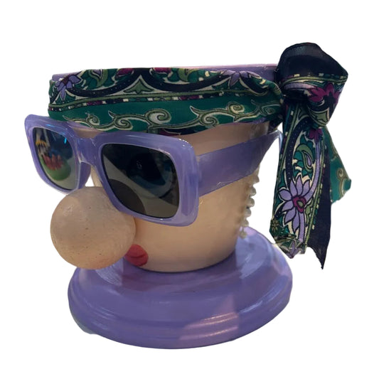 Clay Pot Girl Purple Glasses & Earrings