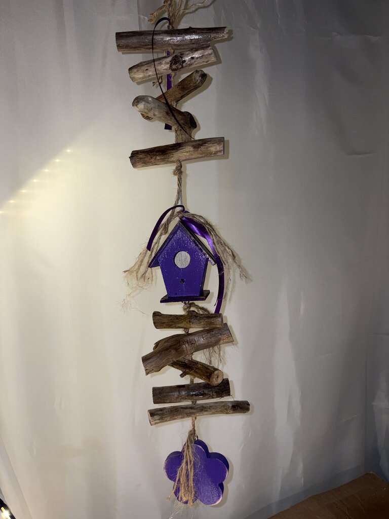 Primitive Wood House Windchime Style Decor (purple)