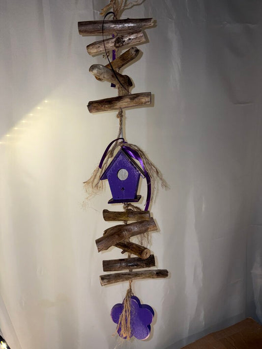 Primitive Wood House Windchime Style Decor (purple)
