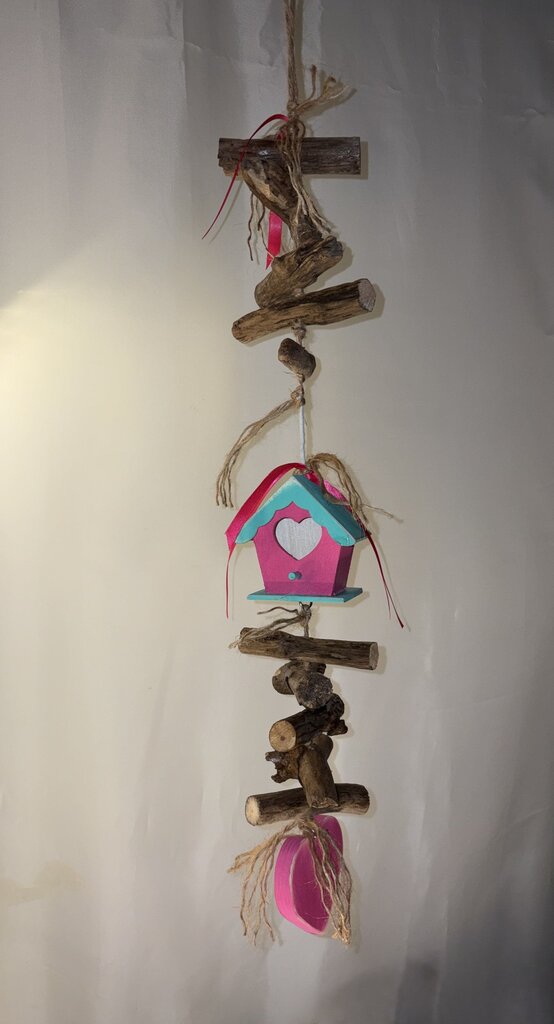 Primitive Wood House Windchime Style Decor (pink)