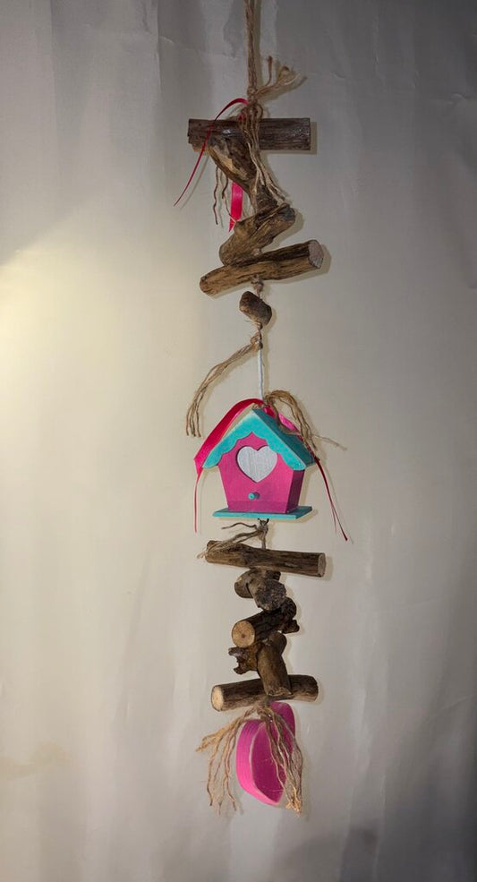 Primitive Wood House Windchime Style Decor (pink)