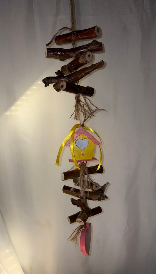 Primitive Wood House Windchime Style Decor (yellow)