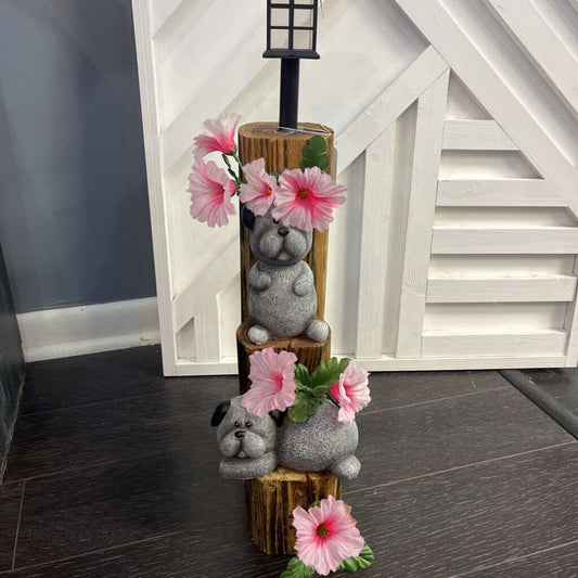 Two Dogs Solar Light (pink flowers)