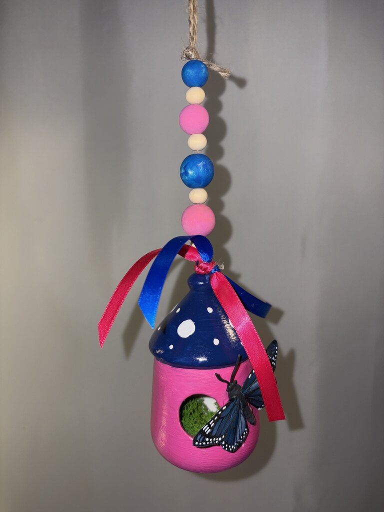 Blue & White Polka Dot Ceramic Bird House