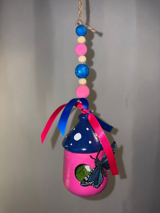 Blue & White Polka Dot Ceramic Bird House
