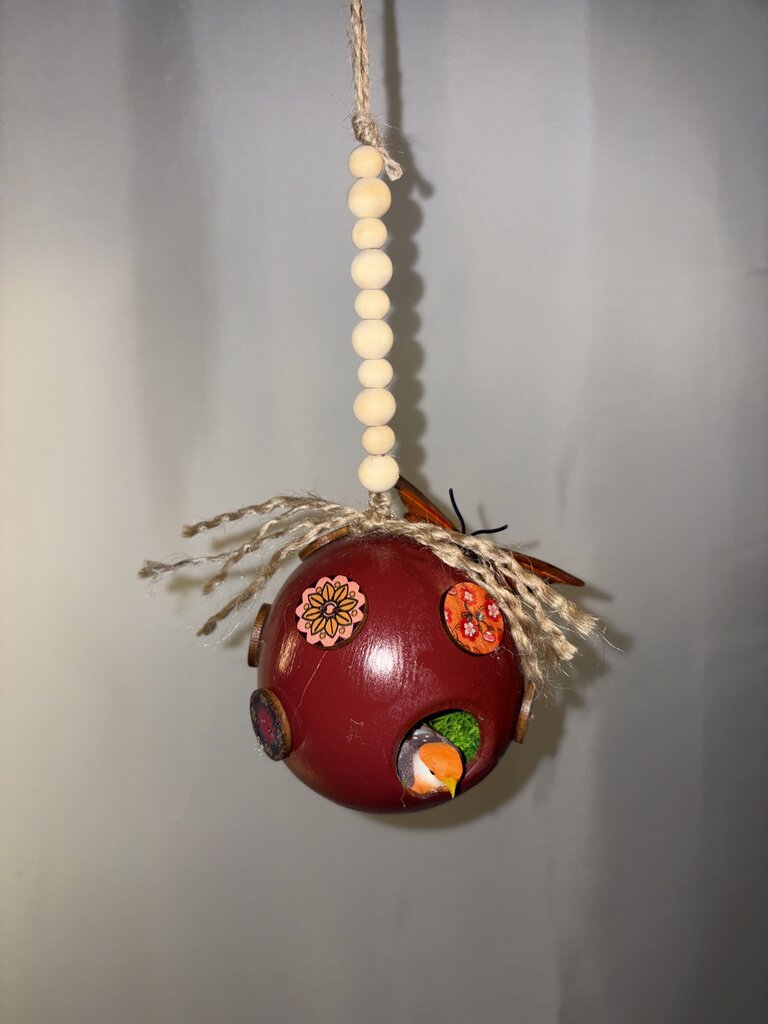 Burgundy w/ Buttons Ceramic Bird House