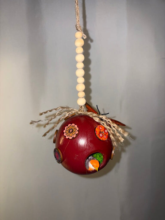 Burgundy w/ Buttons Ceramic Bird House