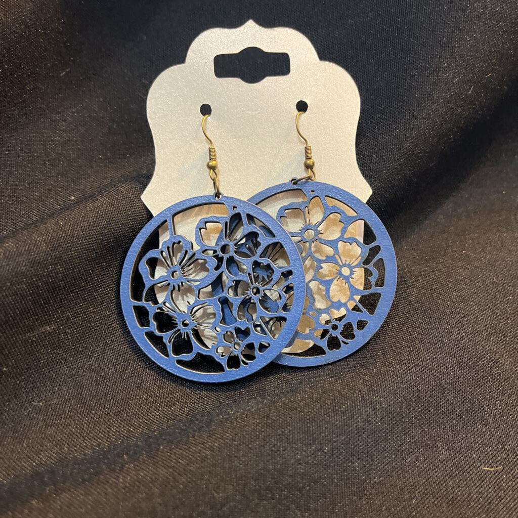 Denim Blue Floral Round Earring