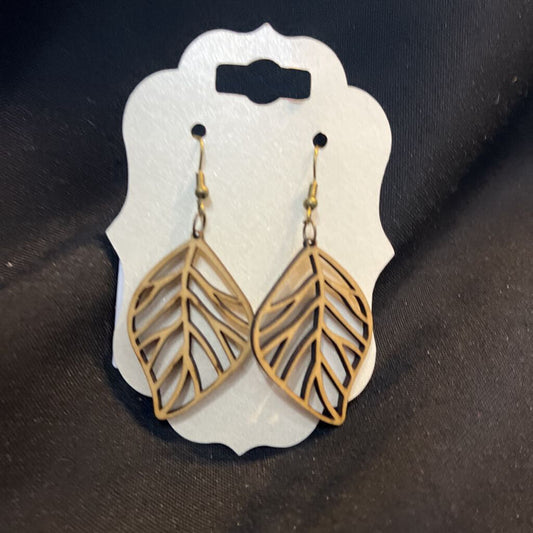 Wooden Leaf Cutout Earring