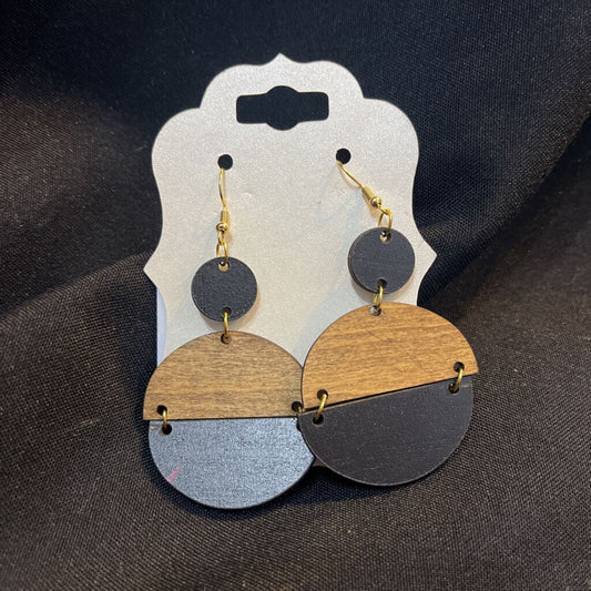 Black & Wood Split Round Earring