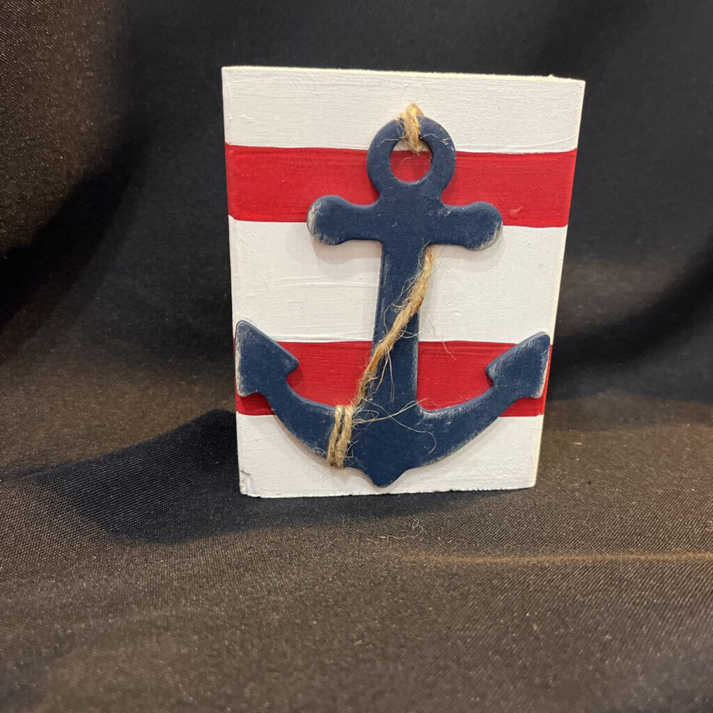 Red & White Wood Block w/ Anchor