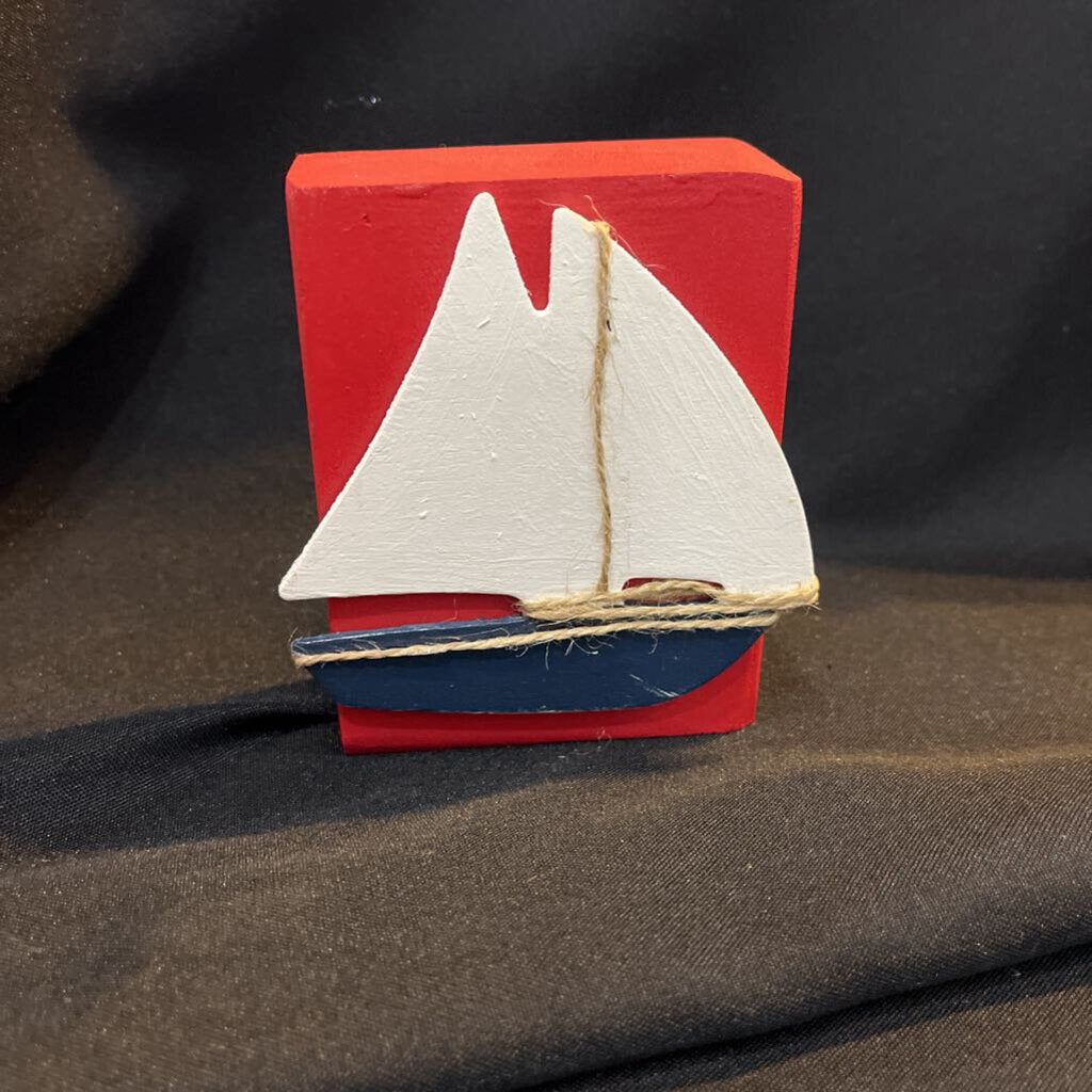 Red Wood Block w/Sailboat