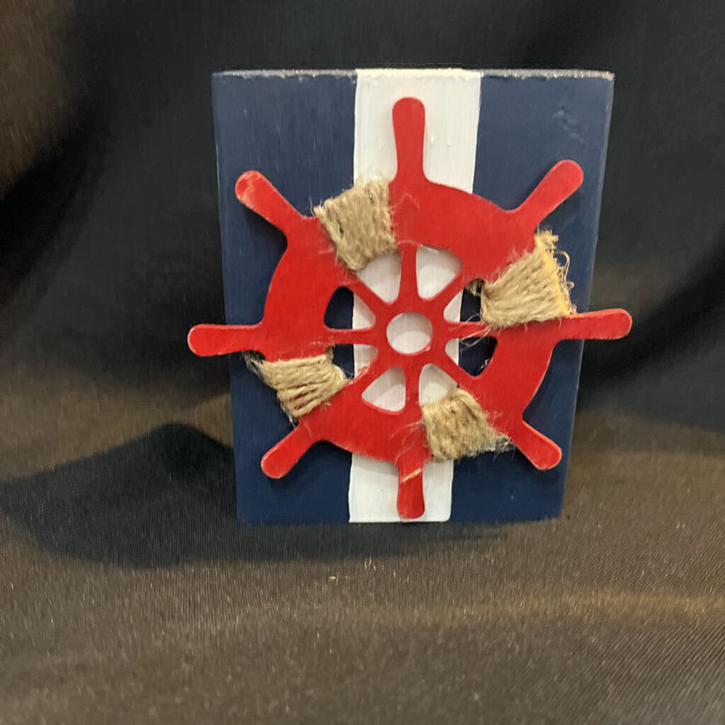 Blue & White Wood Block w/Captains Wheel