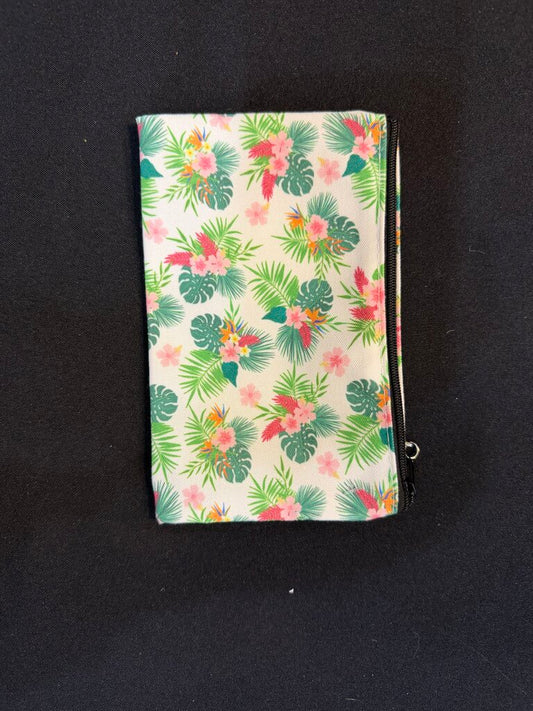 White Hawaiian Floral Zipper Pouch