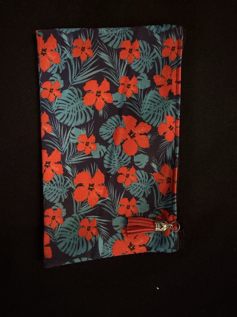 Blue Hawaiian Floral Zipper Pouch