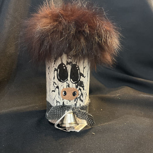 Wooden Cow w/black hair & bell
