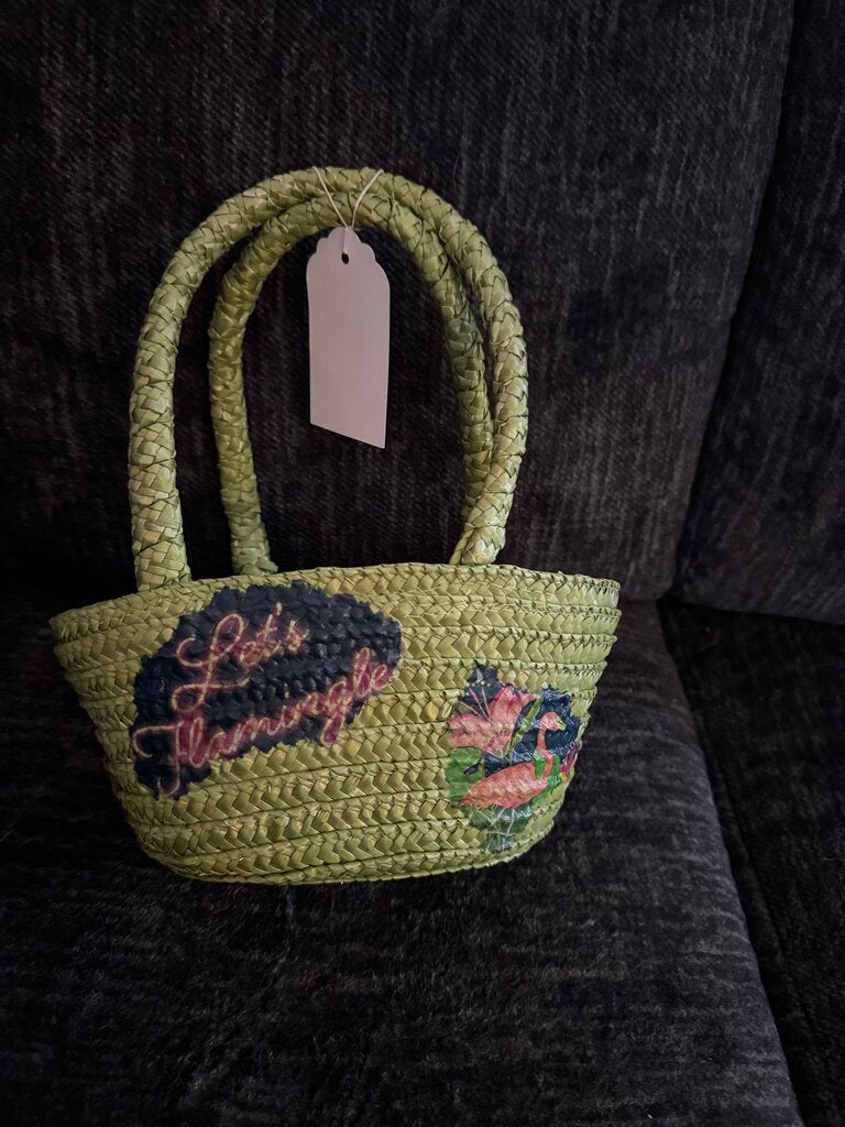Basket (green) w/flamingos on both sides