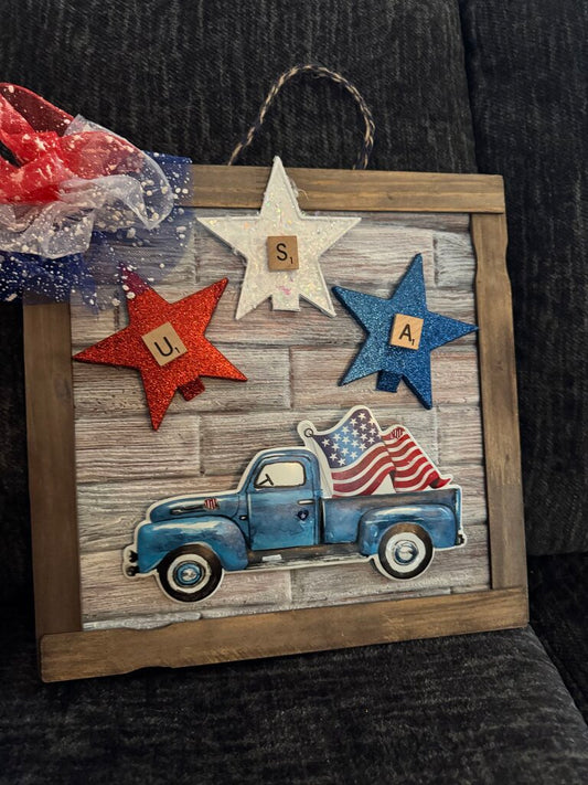 USA Plaque w/blue Truck
