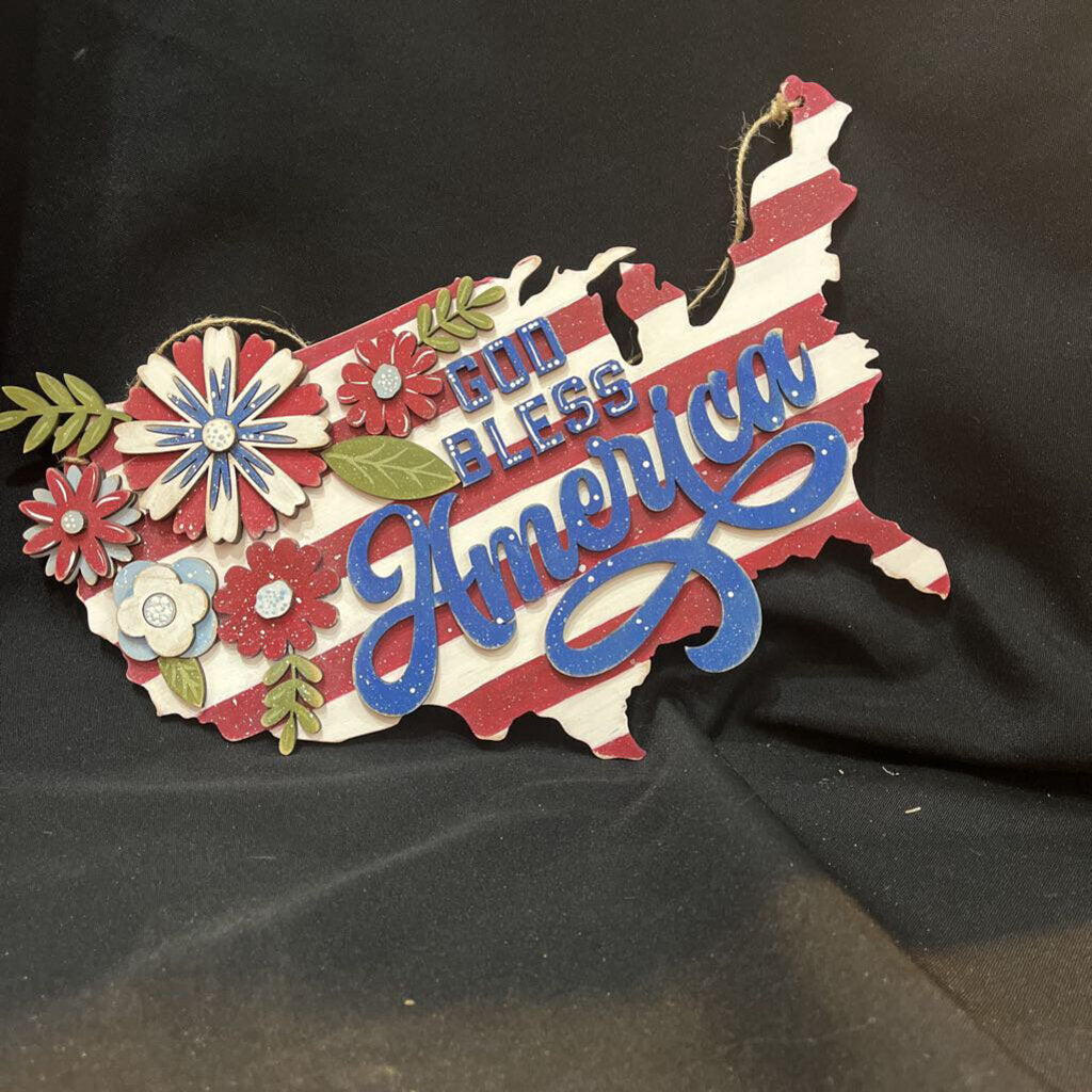 God Bless America States Outline Wall Hanger