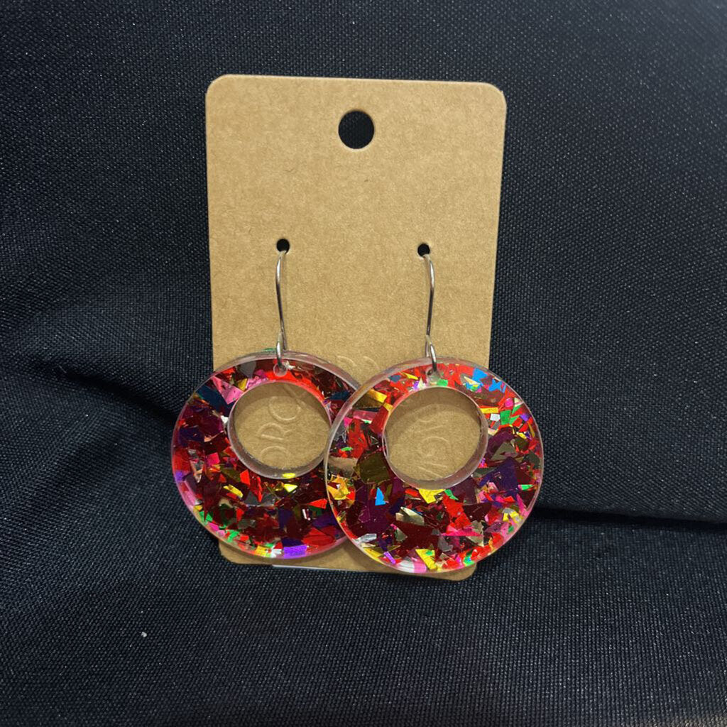 Chunky Red Glitter Lg Circle Earring