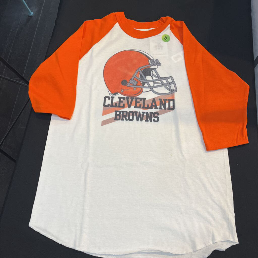Cleveland Browns (Youth Lg, white w/orange trim, baseball t-shirt