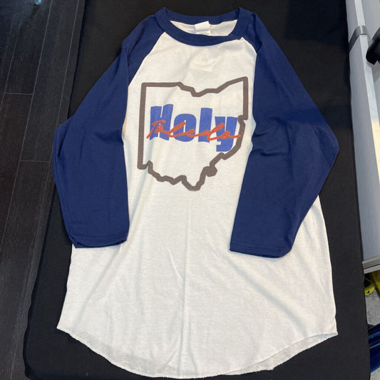 Holy Toledo (Med, white w/blue trim, baseball t-shirt)