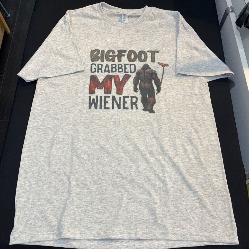 Bigfoot Grabbed my Weiner (med, gray, t-shirt)