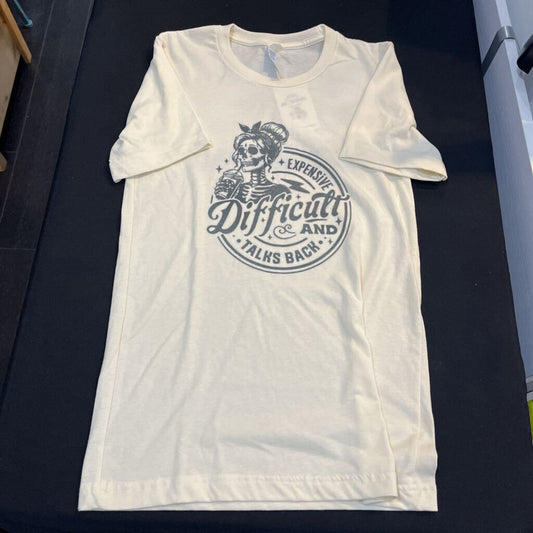 Difficult & Talks Back (XS, Cream, t-shirt)
