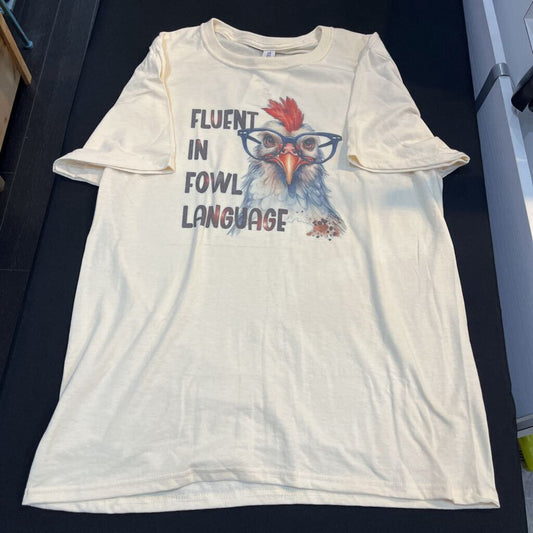 Fluent Fowl Language (Med, Cream, t-shirt)