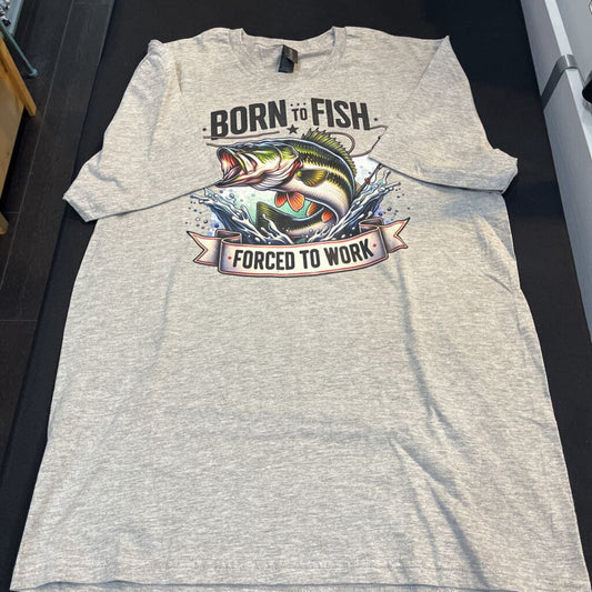Born to Fish (Med, gray, t-shirt)