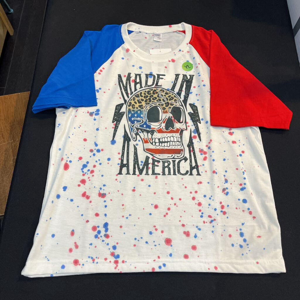 Made in America Skull (YL, red/white/blue, t-shirt)