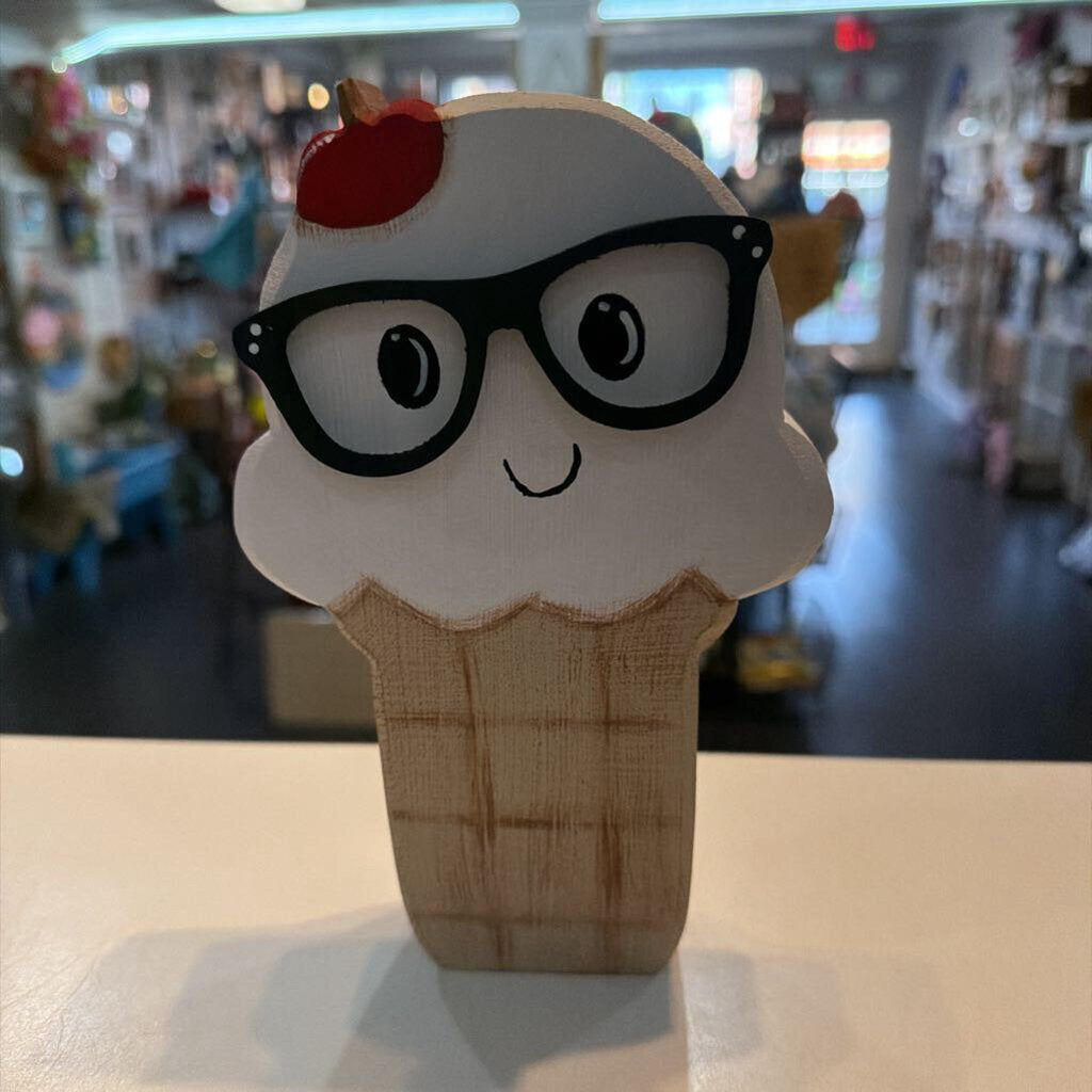 Wood Vanilla Ice Cream Cone with Glasses