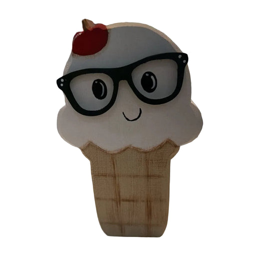 Wood Vanilla Ice Cream Cone with Glasses